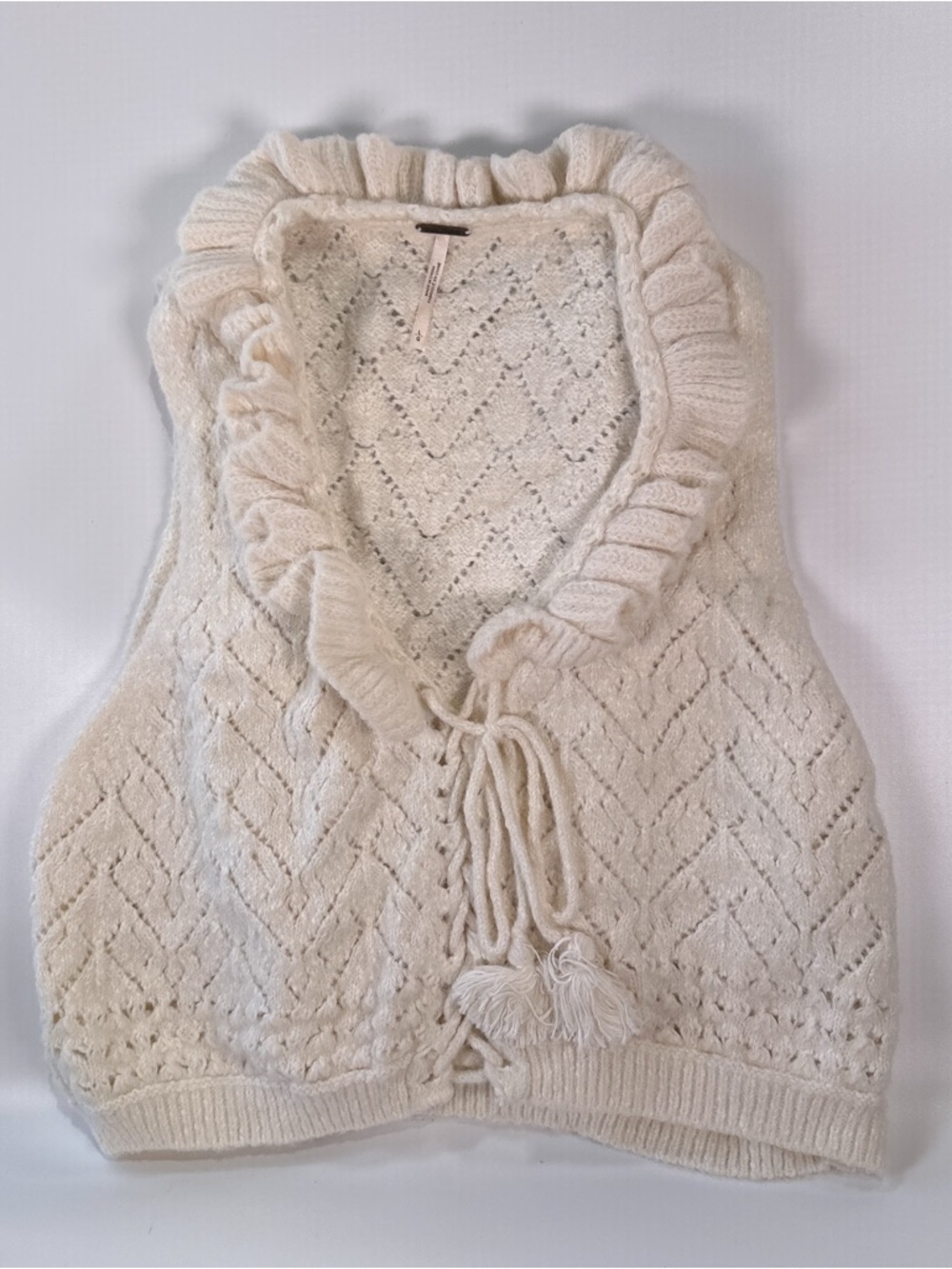 Free People Women Alpine Tie Front Sweater Vest Cream Pointelle Knit Large - Picture 2 of 8